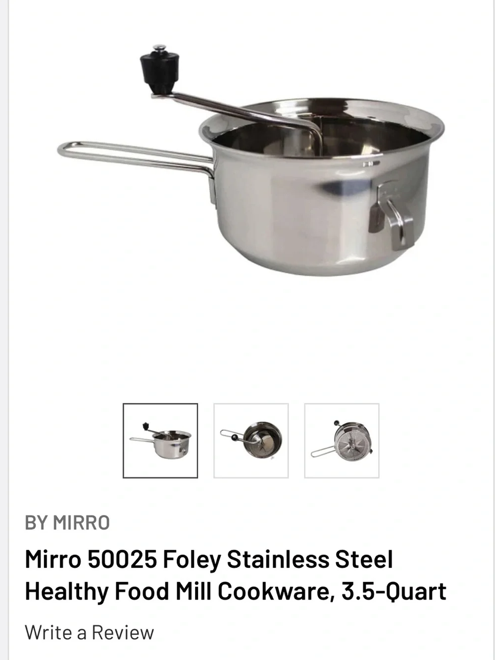 Mirro 50025 foley healthy Food mill stainless steel cookware 3.5 quart